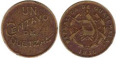 монета Гватемала 1 сентаво 1936