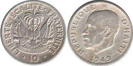 монета Гаити 10 сантимов 1949