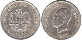 монета Гаити 10 сантимов 1906