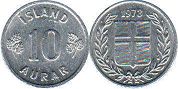 монета Исландия 10 аурар 1973