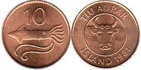 монета Исландия 10 аурар 1981