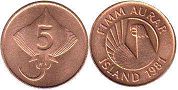 монета Исландия 5 аурар 1981