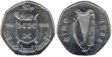 монета Ирландия 50 пенсов 1988