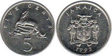 монета Ямайка 5 центов 1993