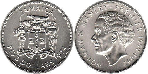 монета Ямайка 5 долларов 1974