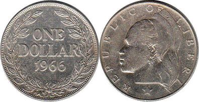 монета Либерия 1 доллар 1966