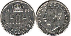 монета Люксембург 50 франков 1989