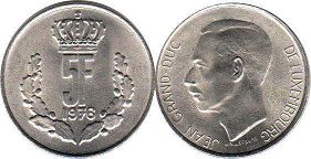 монета Люксембург 5 франков 1976