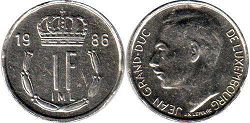 монета Люксембург 1 франк 1986