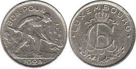 монета Люксембург 1 франк 1924