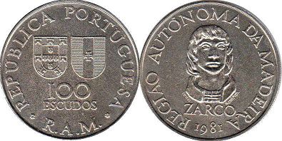монета Мадейра 100 эскудо 1981