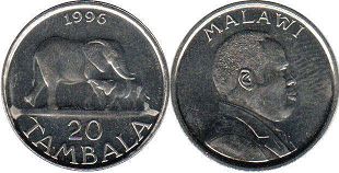 монета Малави 20 тамбала 1996 