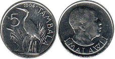 монета Малави 5 тамбала 1994