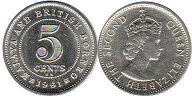 монета Малайя 5 центов 1961