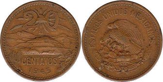 монета Мексика 20 сентаво 1945