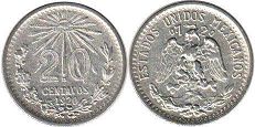 монета Мексика 20 сентаво 1920