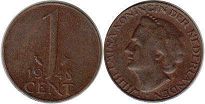 монета Нидерланды 1 цент 1948