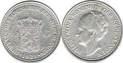 монета Нидерланды 1/2 гульдена 1921