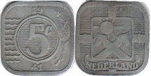 монета Нидерланды 5 центов 1941
