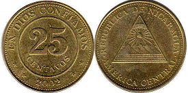 монета Никарагуа 25 сентаво 2002