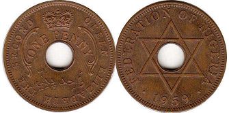 монета Нигерия 1 пенни 1959
