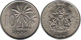 монета Нигерия 10 кобо 1976