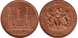 монета Нигерия 1 кобо 1974