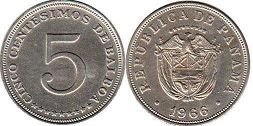 монета Панама 5 сентесимо 1966