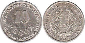 монета Парагвай 10 песо 1939