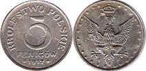 монета Польша 5 фенигов 1917