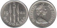 монета Родезия 3 пенса 1964