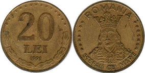 монета Румыния 20 лей 1991
