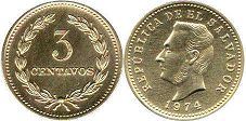 монета Сальвадор 3 сентаво 1974