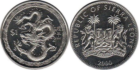монета Сьерра-Леоне 1 доллар 2000