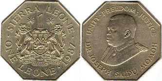 монета Сьерра-Леоне 1 леоне 1987