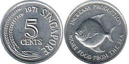 монета Сингапур 5 центов 1971