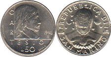 монета Сан-Марино 50 лир 1996
