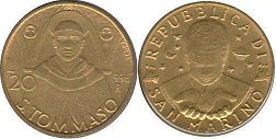 монета Сан-Марино 20 лир 1996