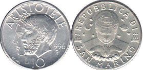 монета Сан-Марино 10 лир 1996