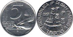 монета Сан-Марино 5 лир 1991