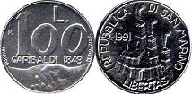 монета Сан-Марино 100 лир 1991