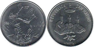 монета Сан-Марино 100 лир 1986