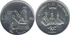 монета Сан-Марино 5 лир 1986