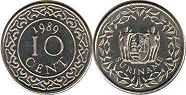 монета Суринам 10 центов 1989
