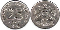 монета Тринидад и Тобаго 25 центов 1966
