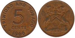 монета Тринидад и Тобаго 5 центов 1966
