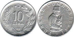 монета Турция 10 лир 1981