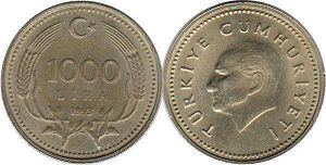 монета Турция 1000 лир 1993