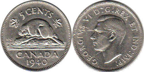 монета Канада монета 5 центов 1940