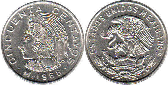 Мексика монета 50 сентаво 1968